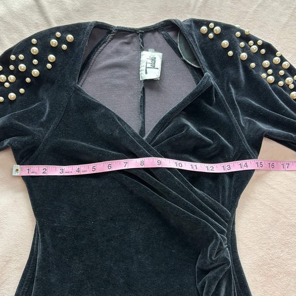 Tadashi Shoji Velvet Wrap Dress with Pearls - Picture 7 of 11